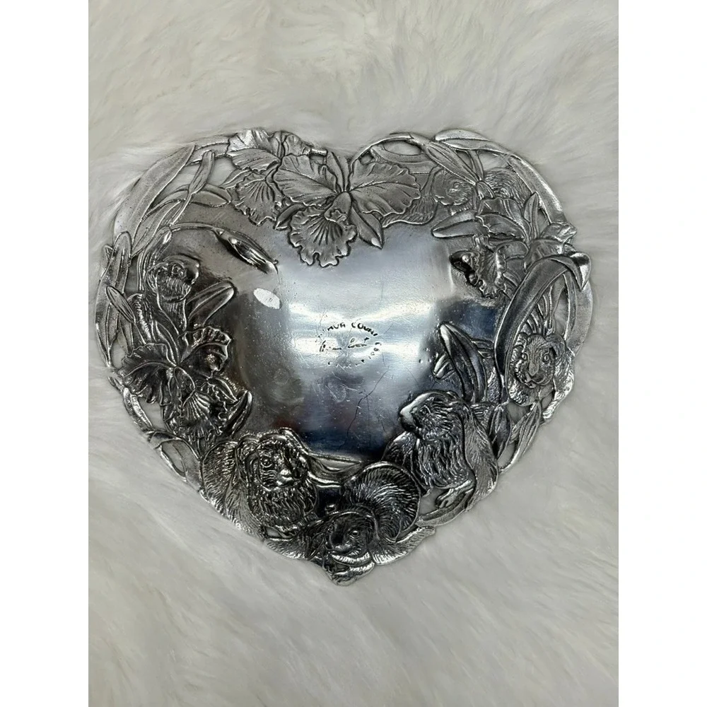 1993 Arthur Court Heart Shaped Serving Dish Spring‎ Bunnies Daffodil Flowers 10